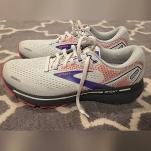 Brooks Ghost Women's Running Shoes in White, Coral & Purple